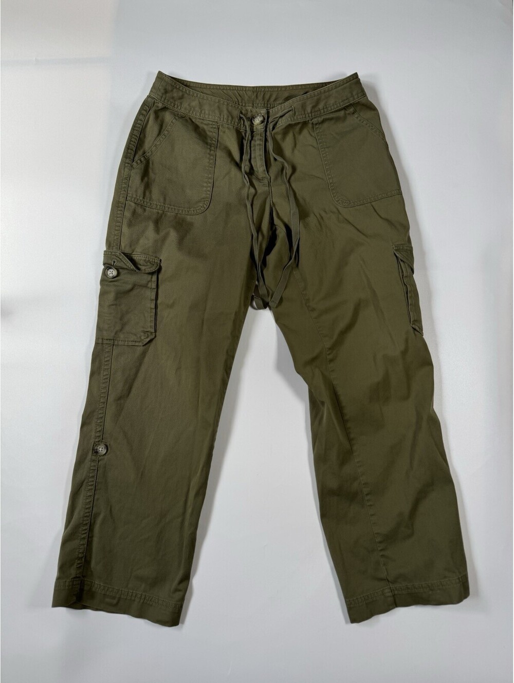 L.L.Bean Favorite Fit Cargo Pants Womens 14 Olive Green Straight Leg Stretch